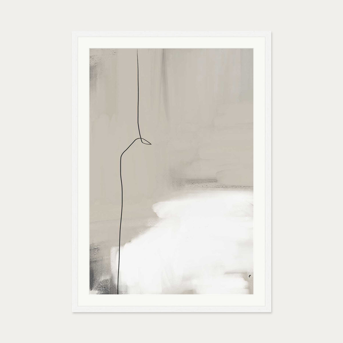 Beige Abstract Art Print — 70 x 100 cm — White Frame