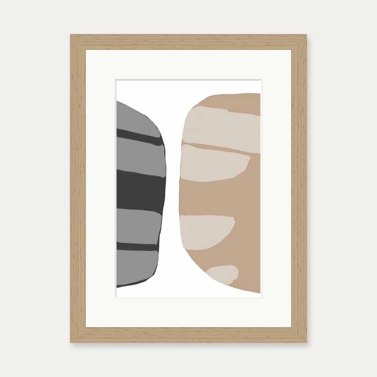 Beige Abstract Shapes 2 Art Print — 30 x 40 cm — Oak Frame