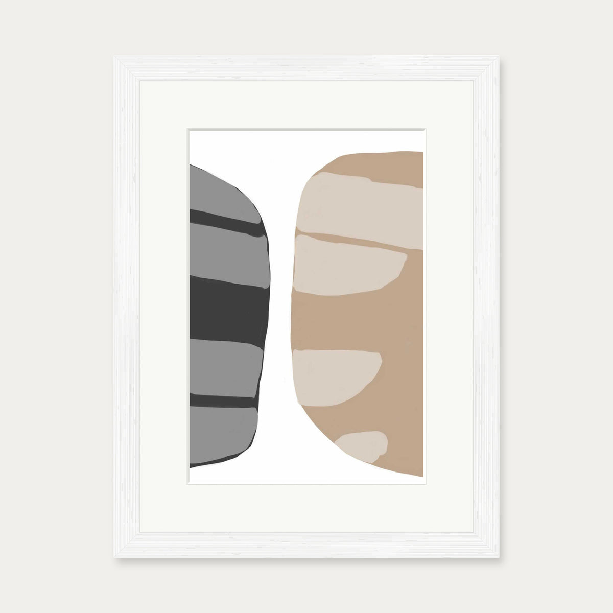 Beige Abstract Shapes 2 Art Print — 30 x 40 cm — White Frame