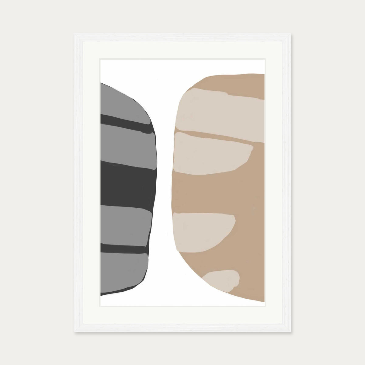 Beige Abstract Shapes 2 Art Print — 50 x 70 cm — White Frame