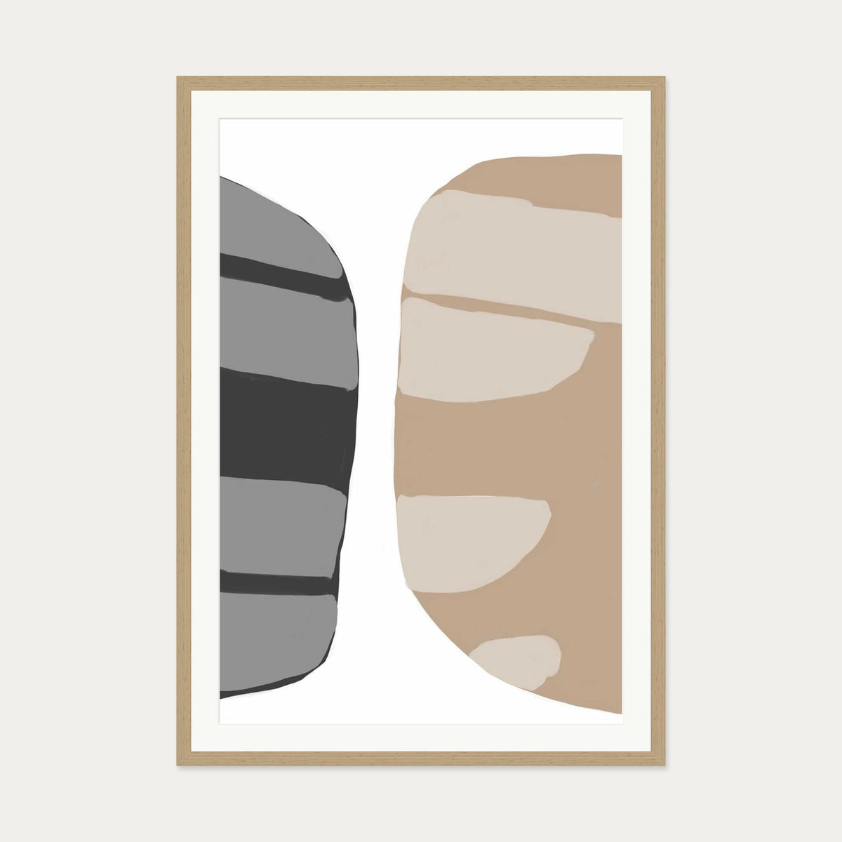 Beige Abstract Shapes 2 Art Print — 70 x 100 cm — Oak Frame