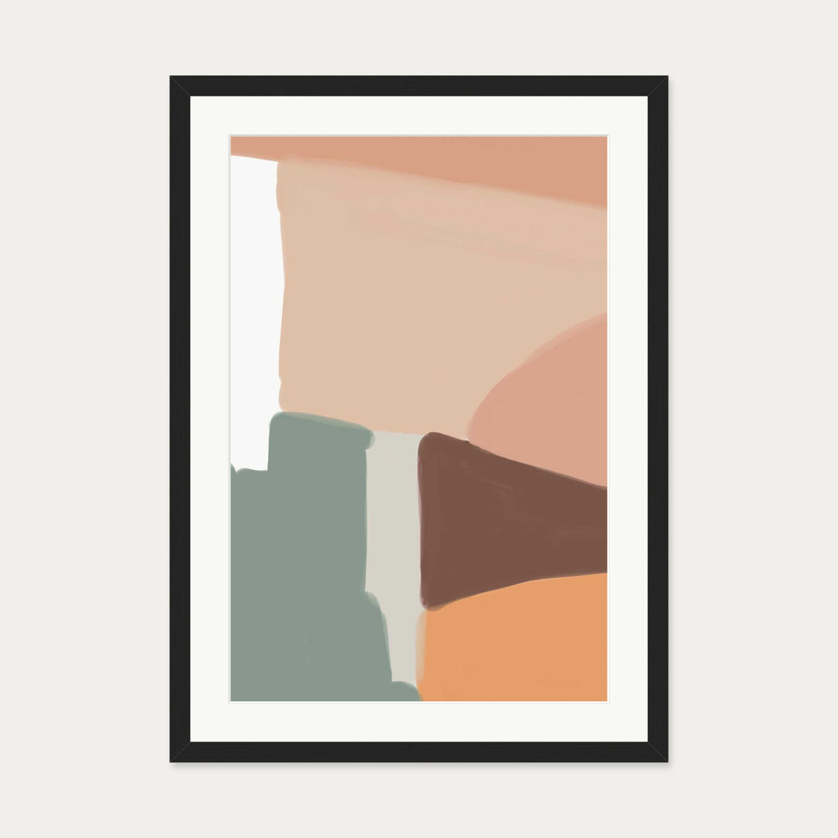 Beige Abstract Shapes Art Print — 50 x 70 cm — Black Frame