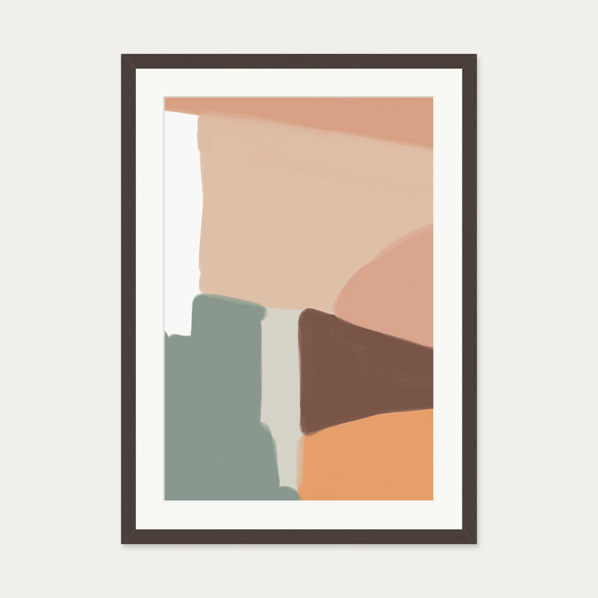 Beige Abstract Shapes Art Print — 50 x 70 cm — Brown Frame