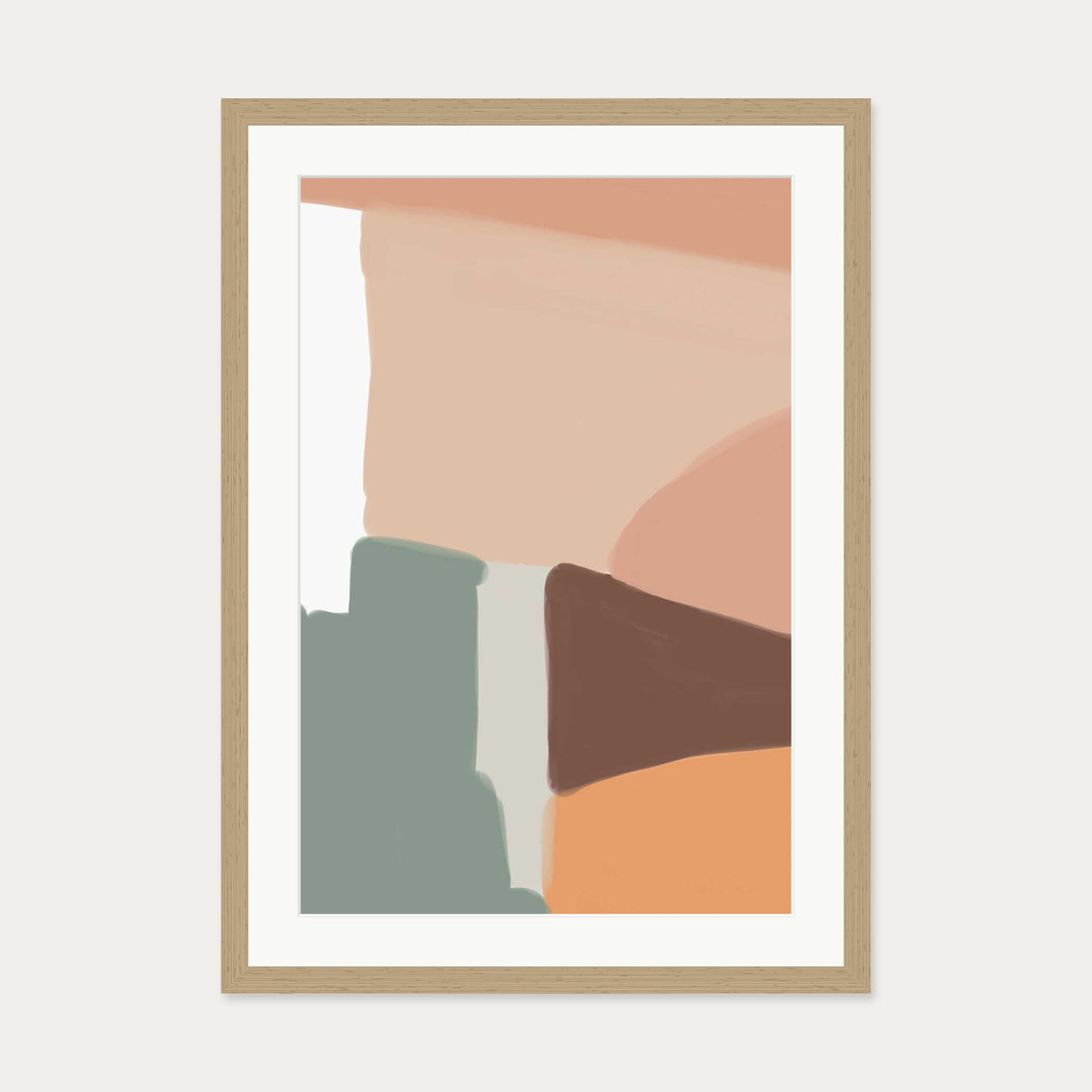 Beige Abstract Shapes Art Print — 50 x 70 cm — Oak Frame