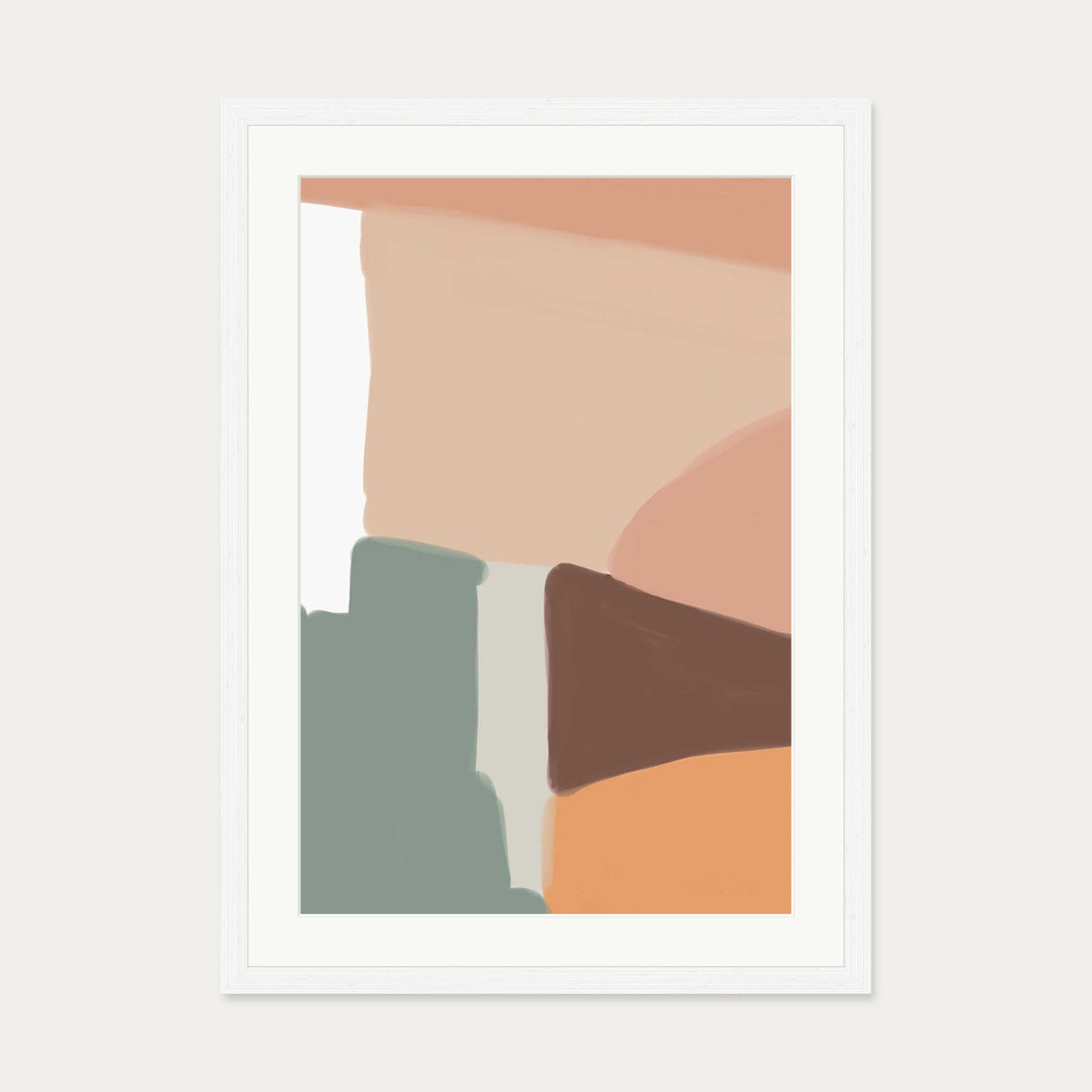 Beige Abstract Shapes Art Print — 50 x 70 cm — White Frame