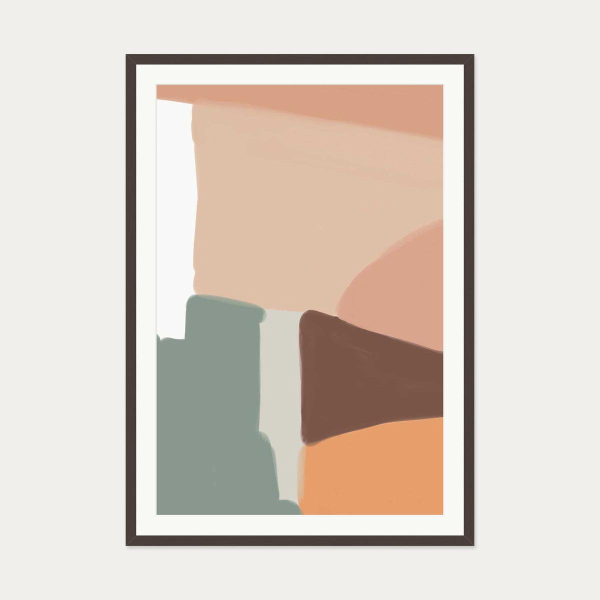 Beige Abstract Shapes Art Print — 70 x 100 cm — Brown Frame