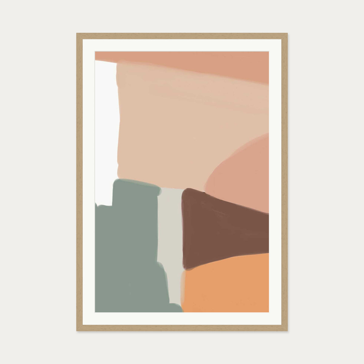 Beige Abstract Shapes Art Print — 70 x 100 cm — Oak Frame