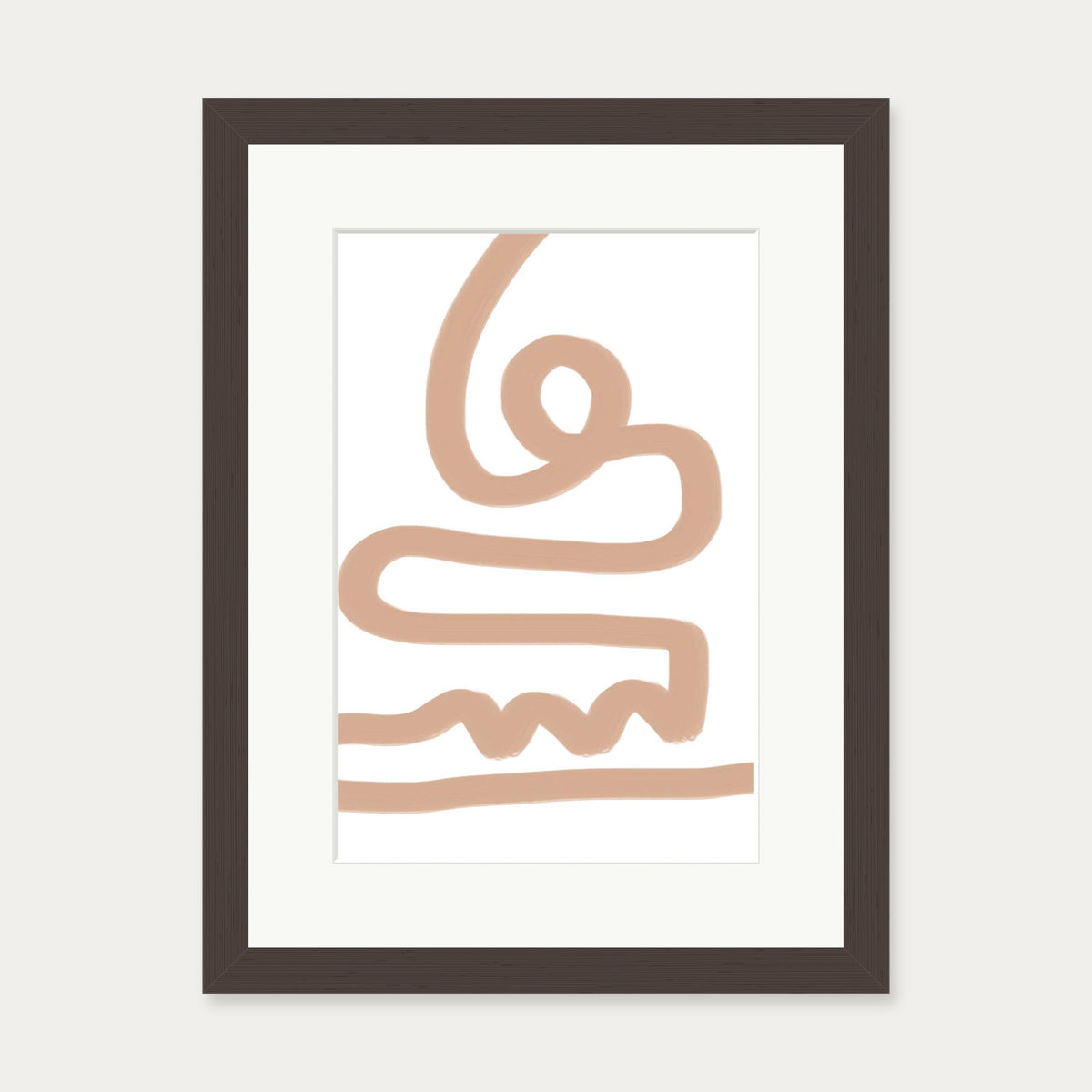 Beige Graffiti Lines Art Print — 30 x 40 cm — Brown Frame