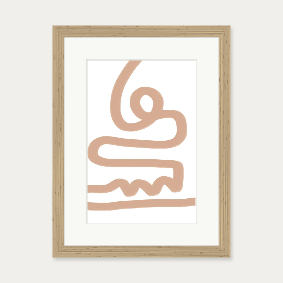 Beige Graffiti Lines Art Print — 30 x 40 cm — Oak Frame