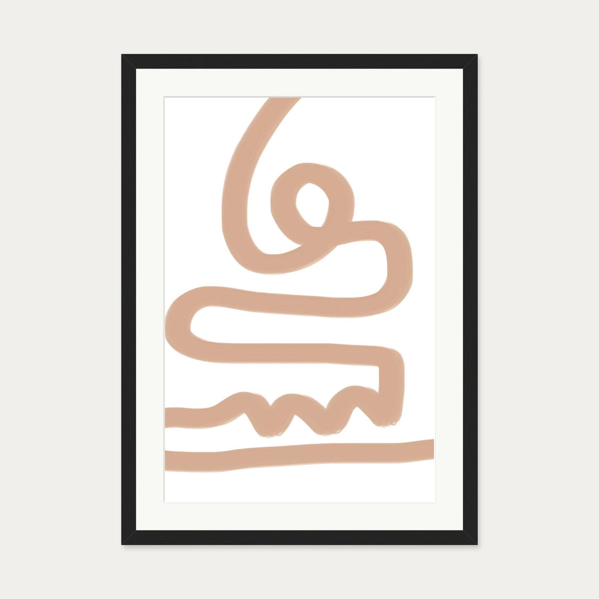 Beige Graffiti Lines Art Print — 50 x 70 cm — Black Frame