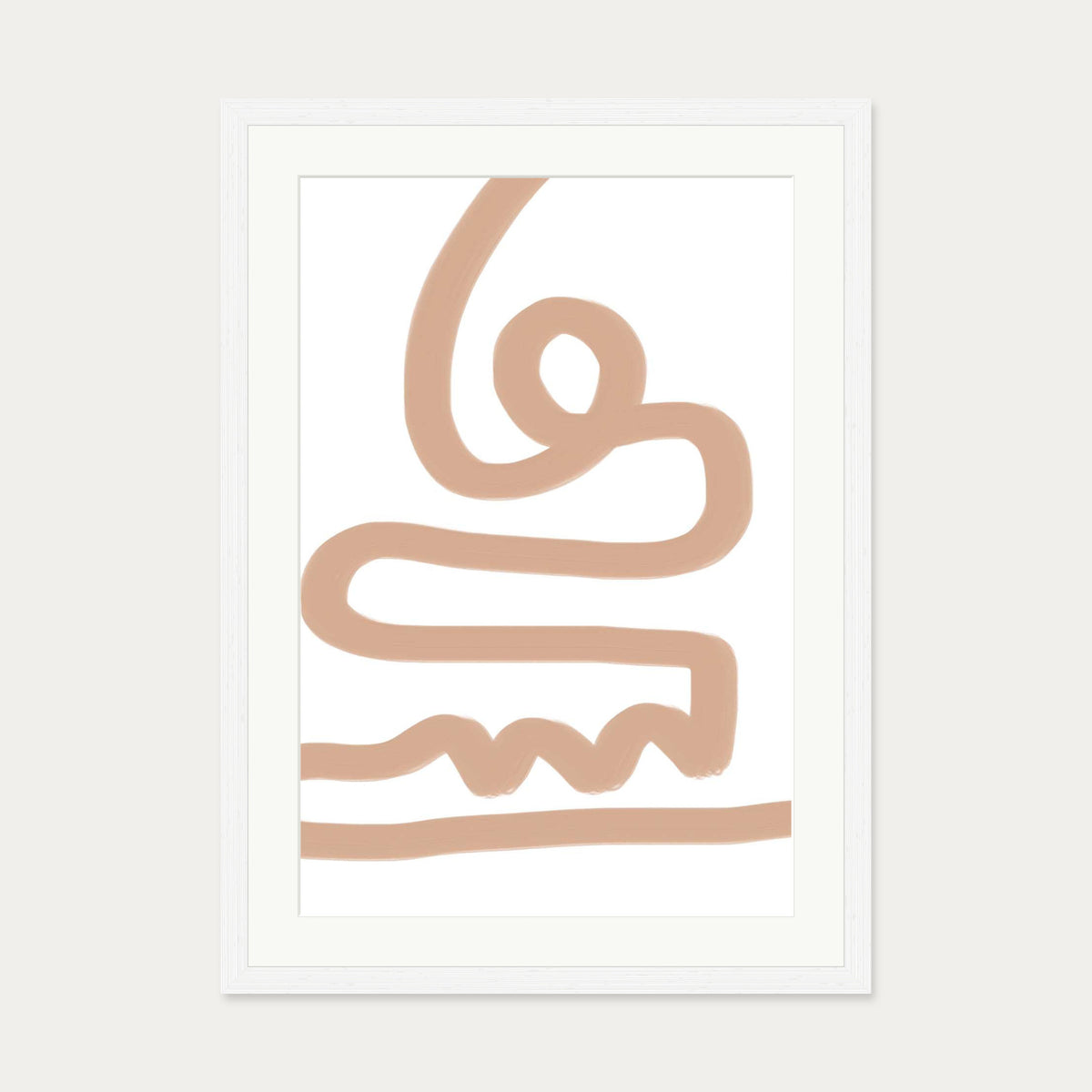 Beige Graffiti Lines Art Print — 50 x 70 cm — White Frame