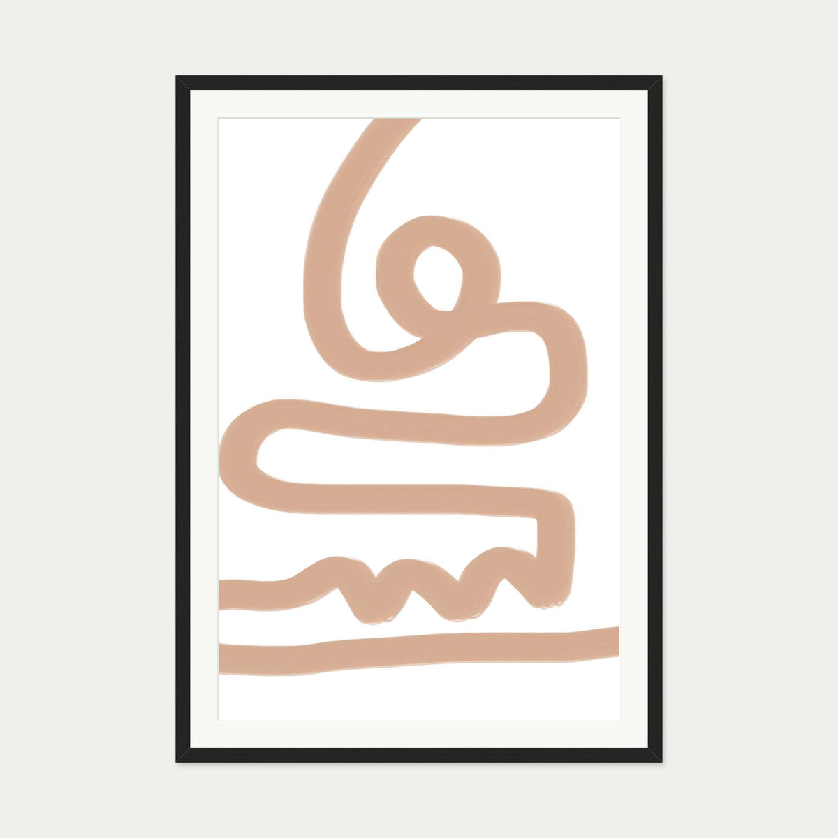 Beige Graffiti Lines Art Print — 70 x 100 cm — Black Frame