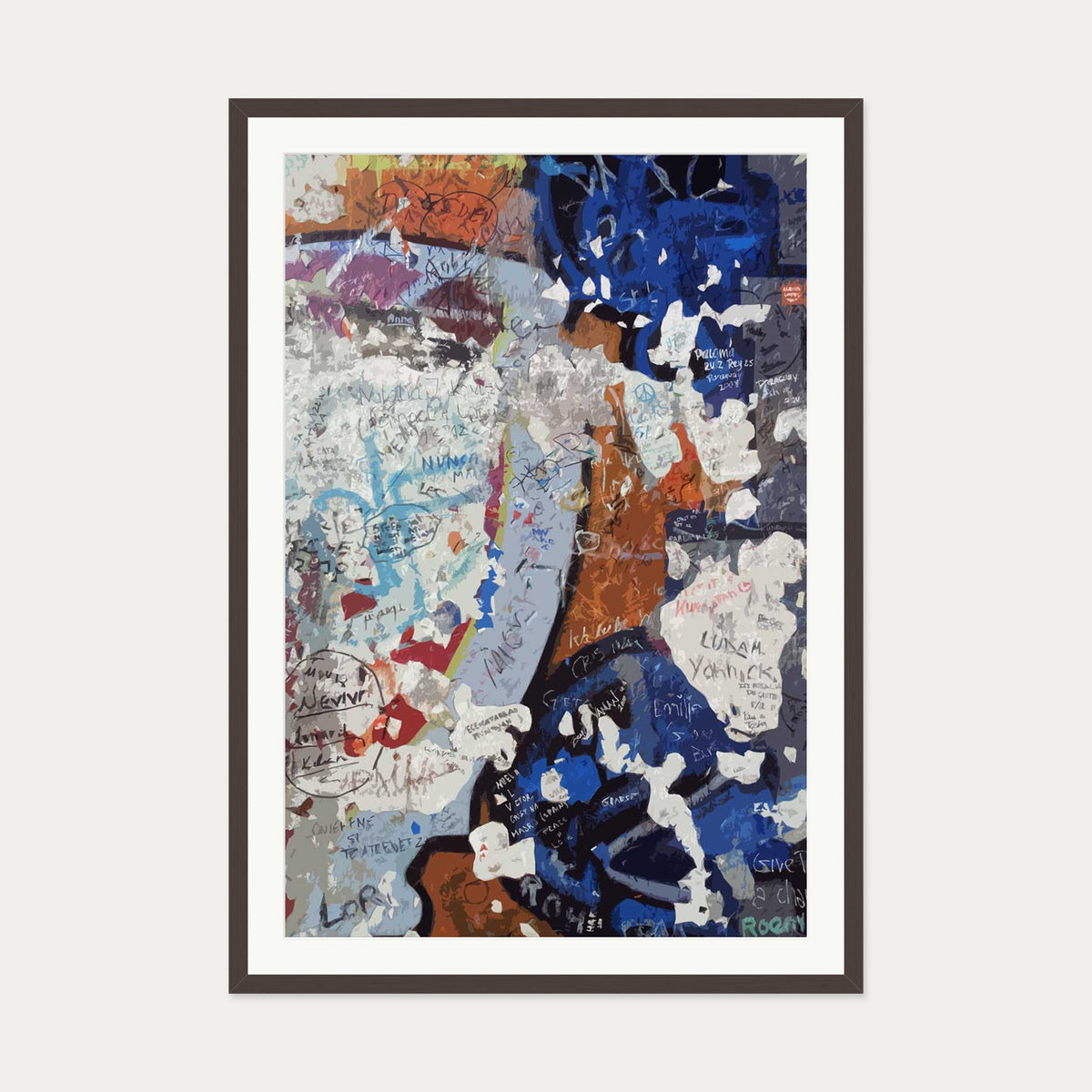 Berlin Wall 2 Art Print — 70 x 100 cm — Brown Frame