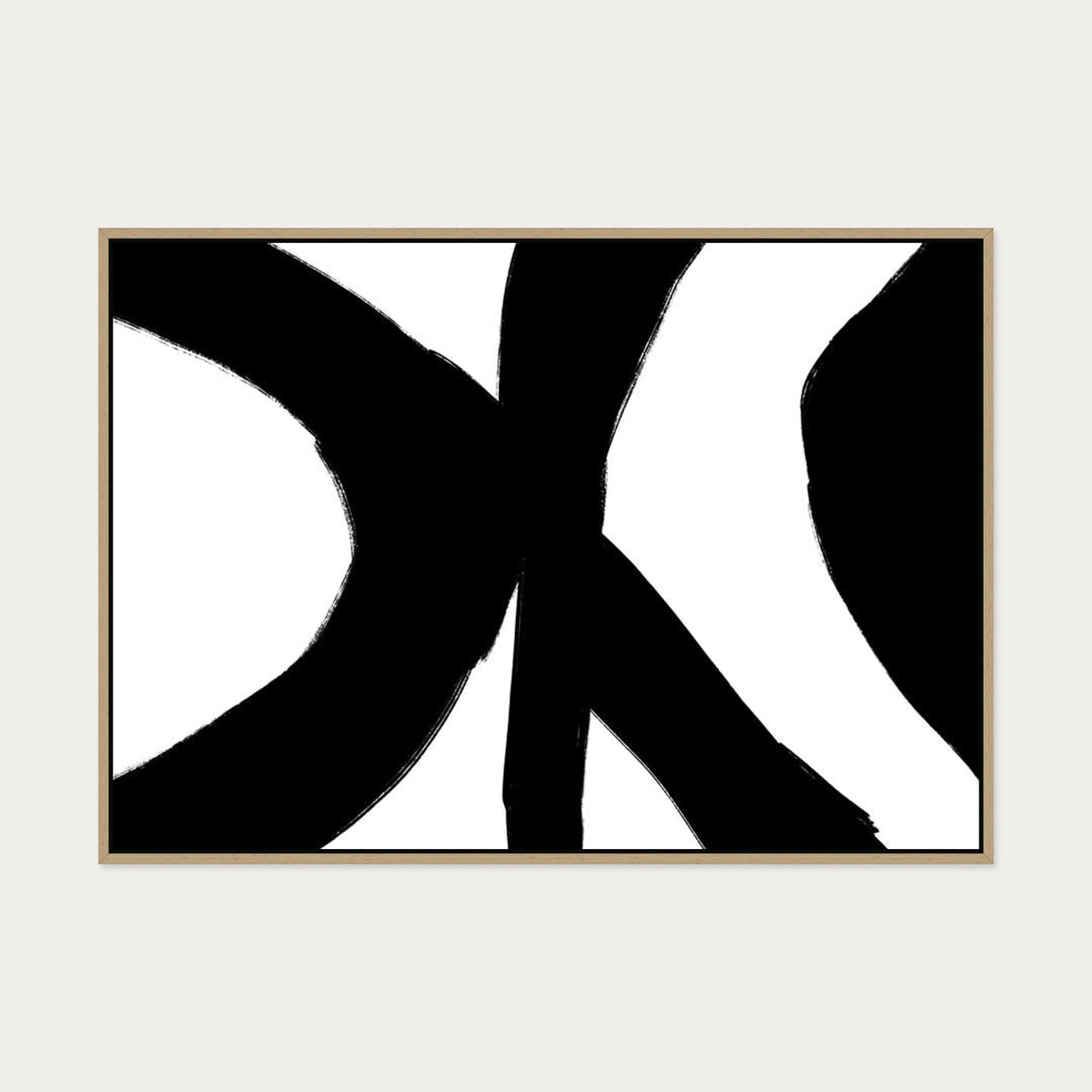 Black Abstract Strokes Canvas Art — 70 x 100 cm — Oak Frame