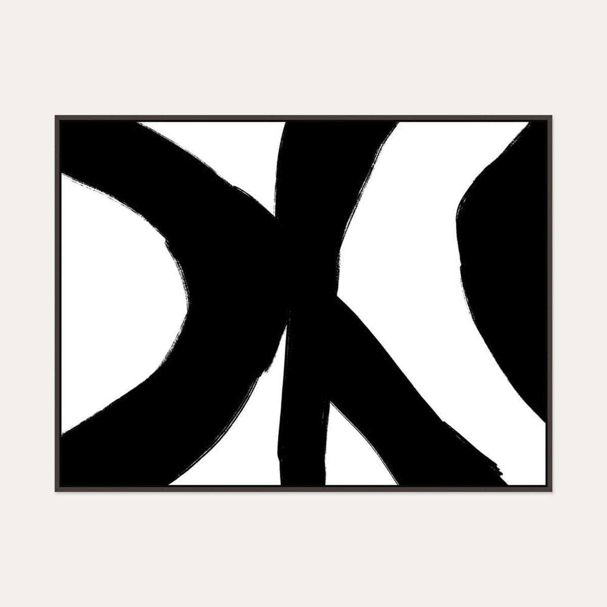 Black Abstract Strokes Canvas Art — 90 x 120 cm — Brown Frame