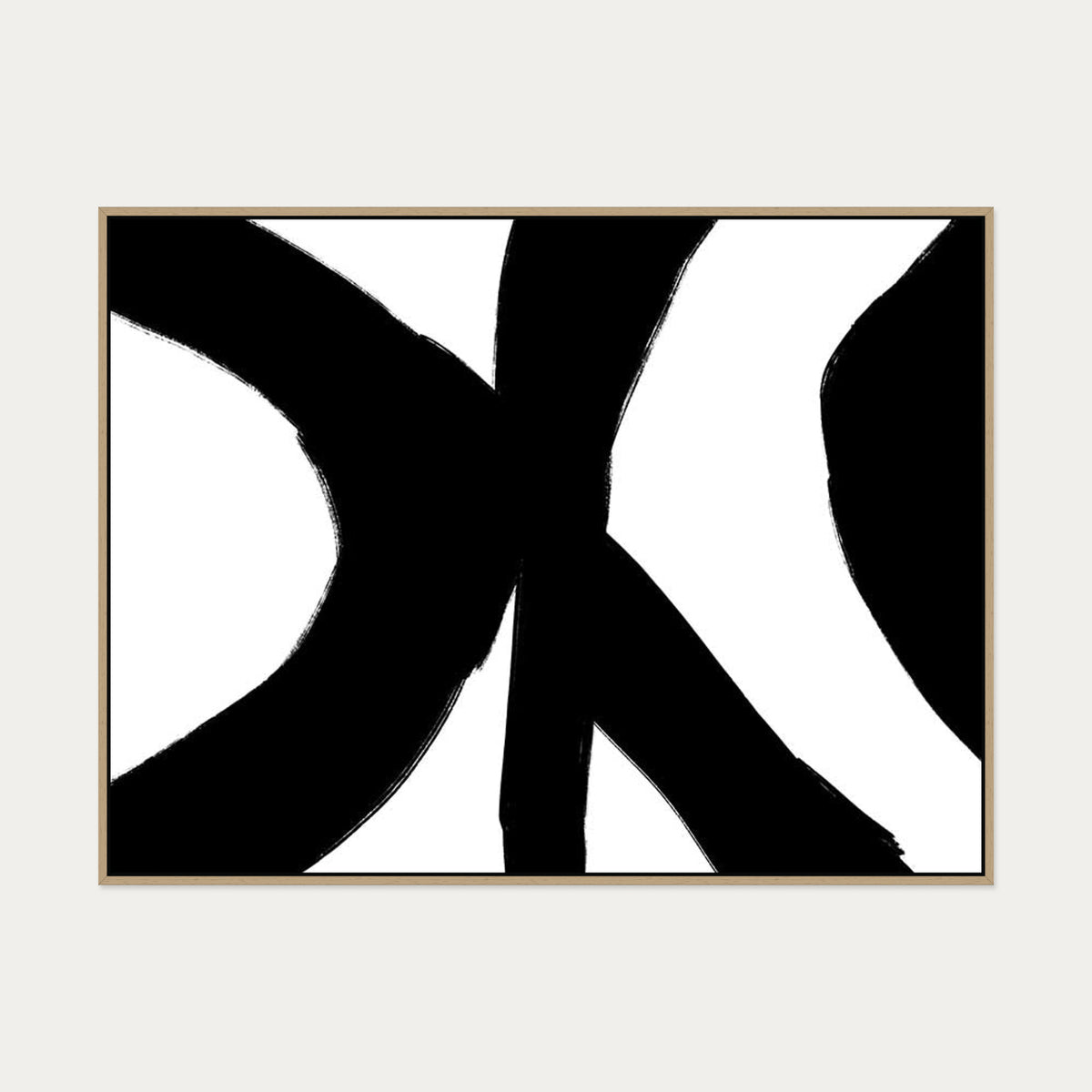 Black Abstract Strokes Canvas Art — 90 x 120 cm — Oak Frame