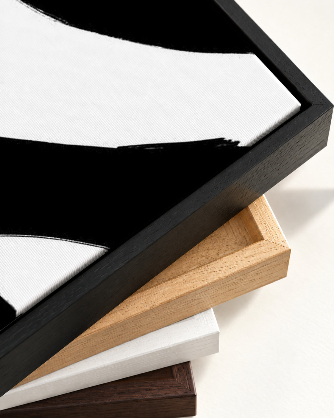Black Abstract Strokes Canvas Art — framed canvas corner and wrapped canvas detail