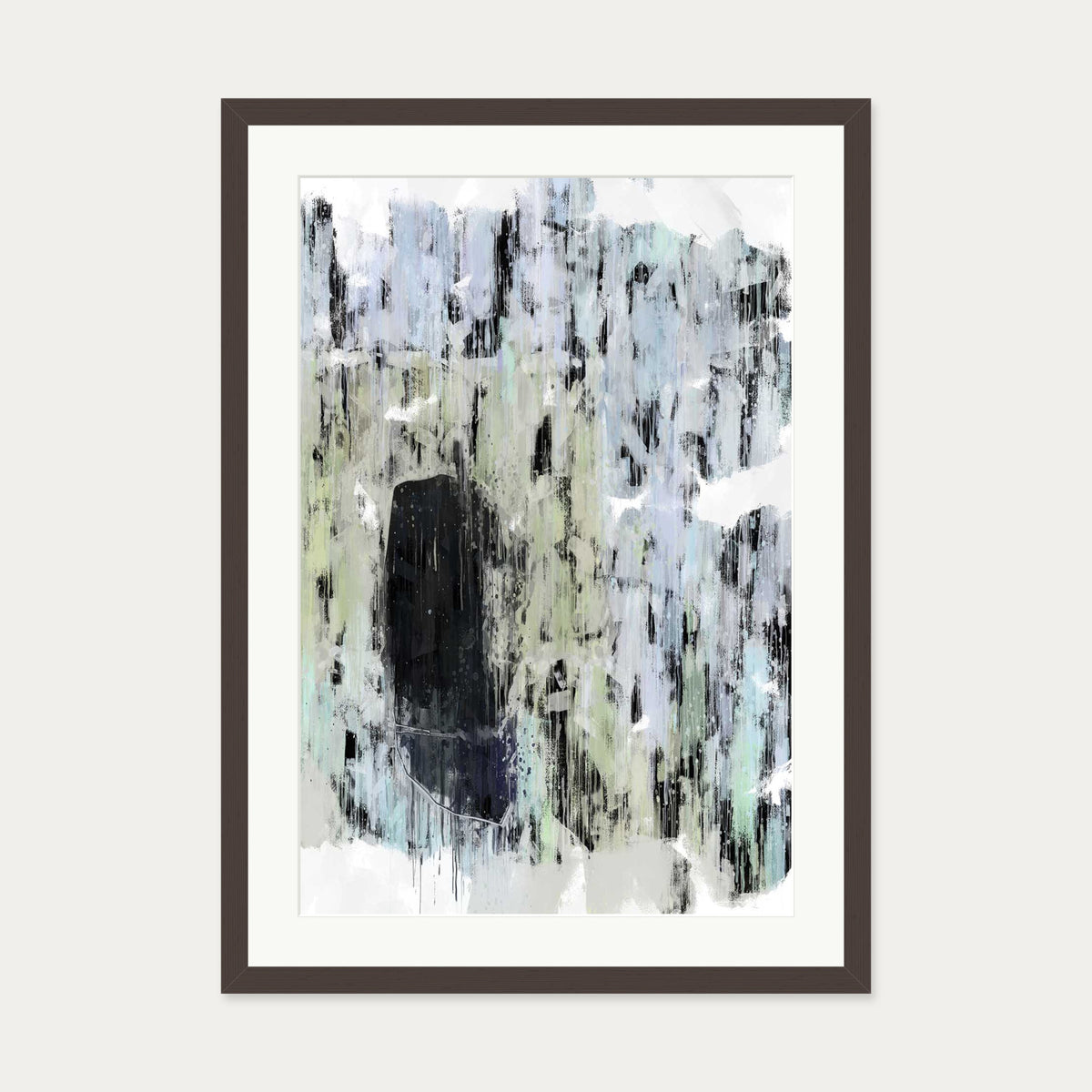 Black Abstract Texture Art Print — 50 x 70 cm — Brown Frame