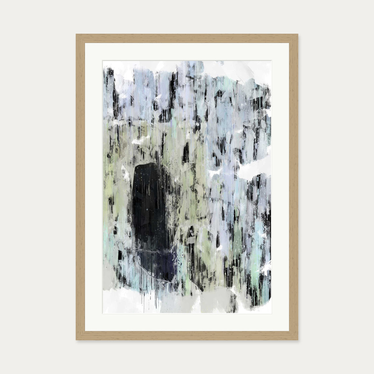 Black Abstract Texture Art Print — 50 x 70 cm — Oak Frame