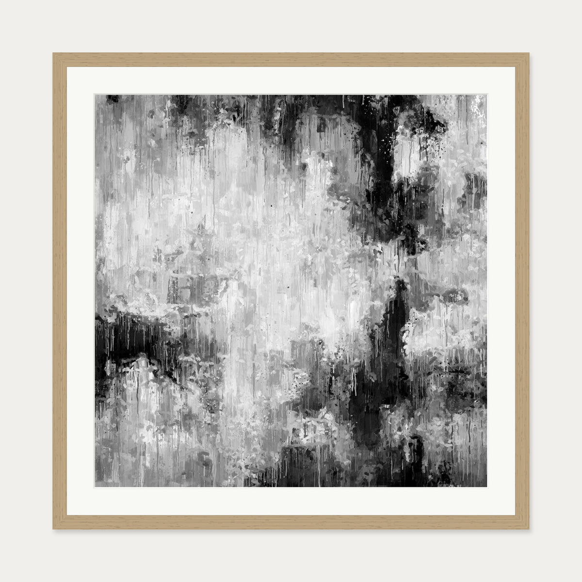 Black Abstraction Art Print — 70 x 70 cm — Oak Frame