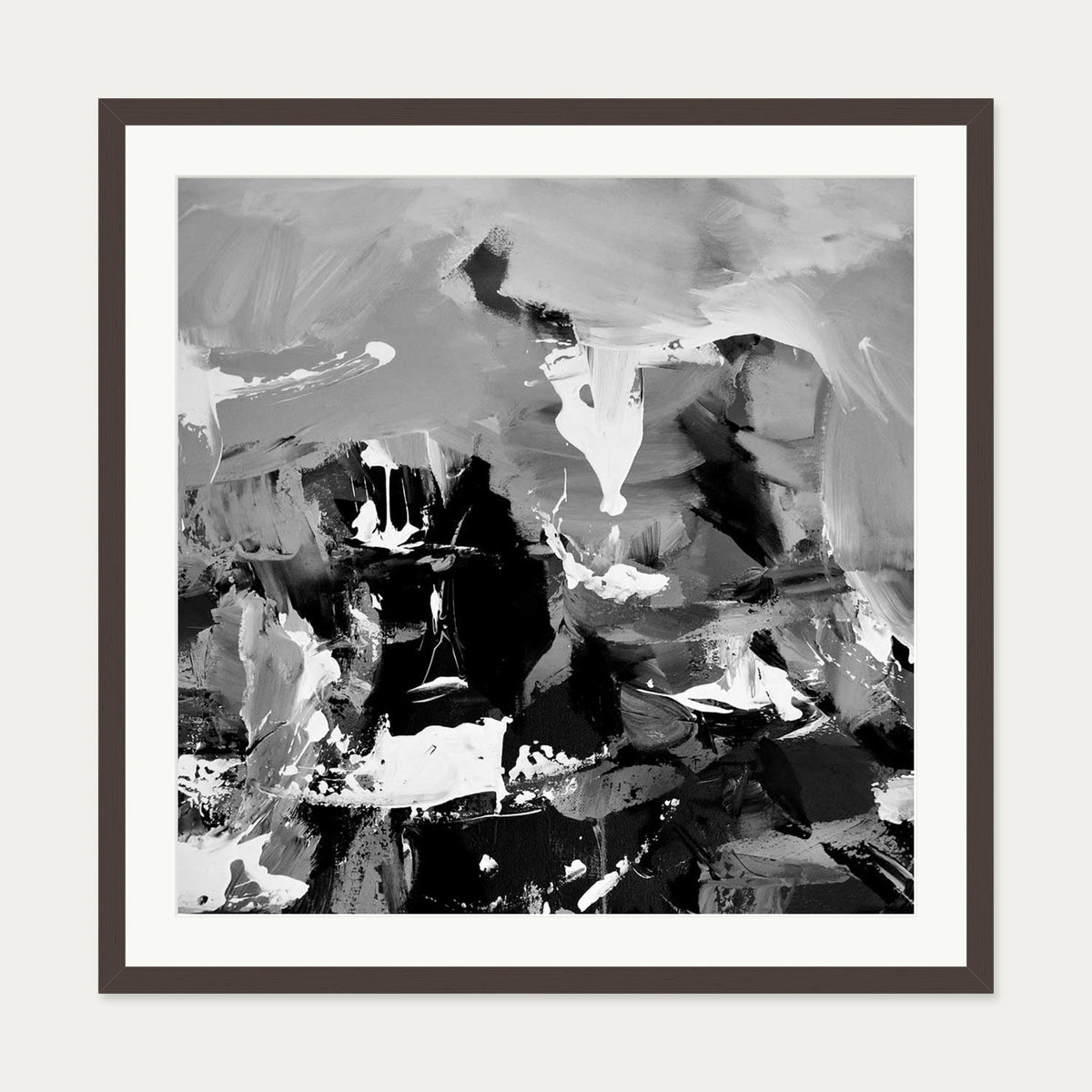 Black Abstraction II Art Print — 70 x 70 cm — Brown Frame