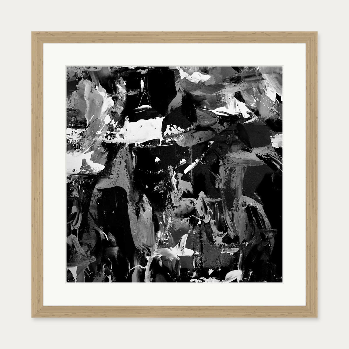Black Abstraction III Art Print — 50 x 50 cm — Oak Frame