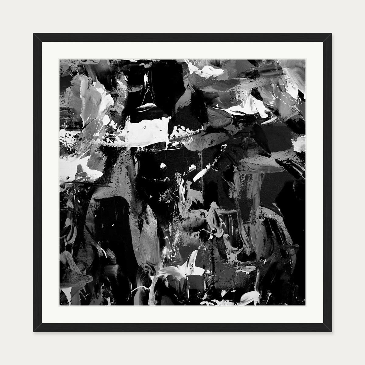 Black Abstraction III Art Print — 70 x 70 cm — Black Frame