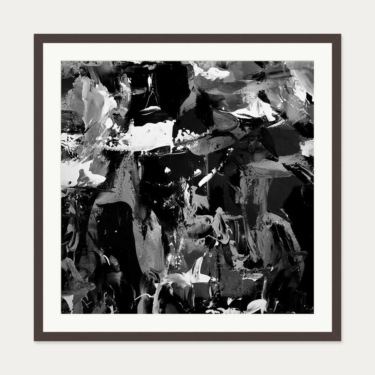 Black Abstraction III Art Print — 70 x 70 cm — Brown Frame