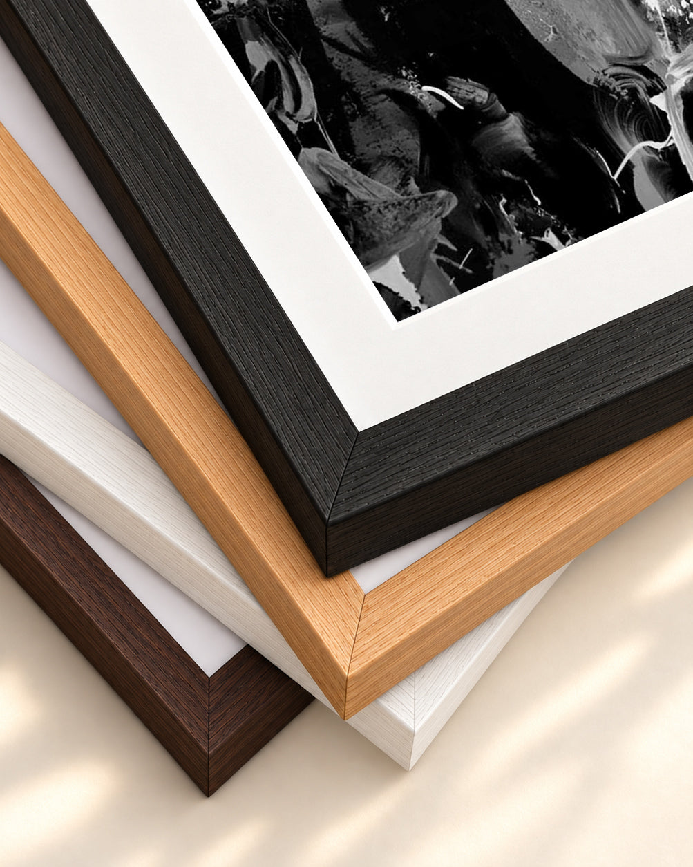 Black Abstraction III Art Print — framed print corner with 5 cm mount and bevel