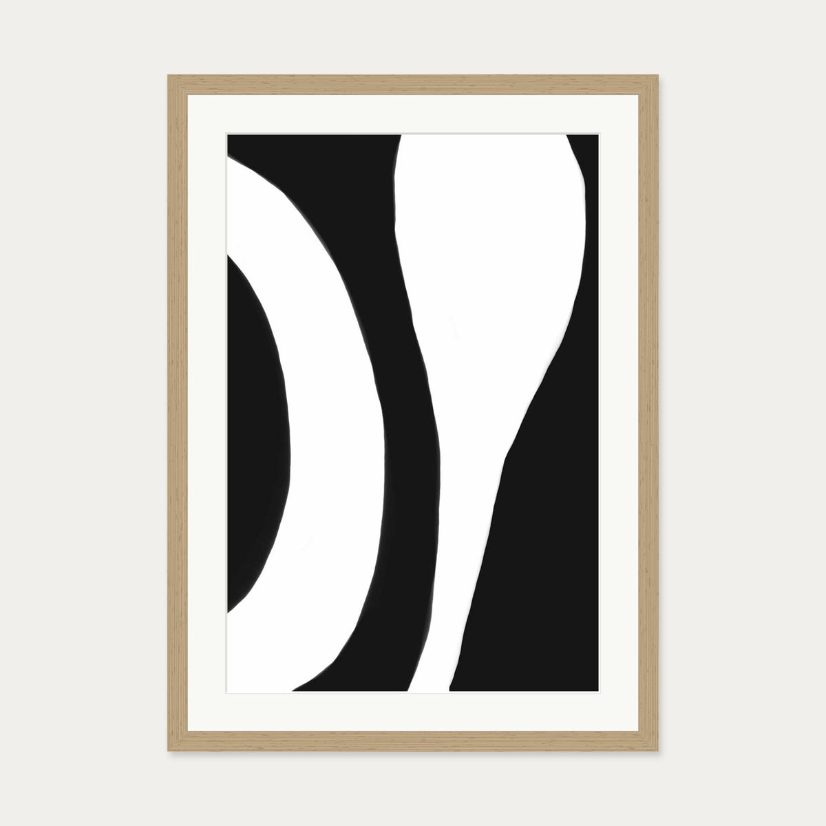 Black And White Abstract Lines Art Print — 50 x 70 cm — Oak Frame