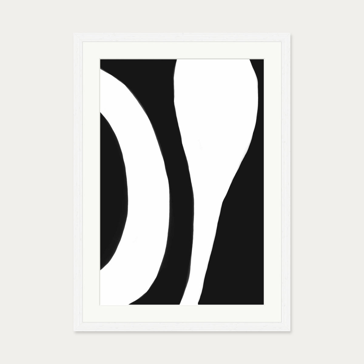 Black And White Abstract Lines Art Print — 50 x 70 cm — White Frame