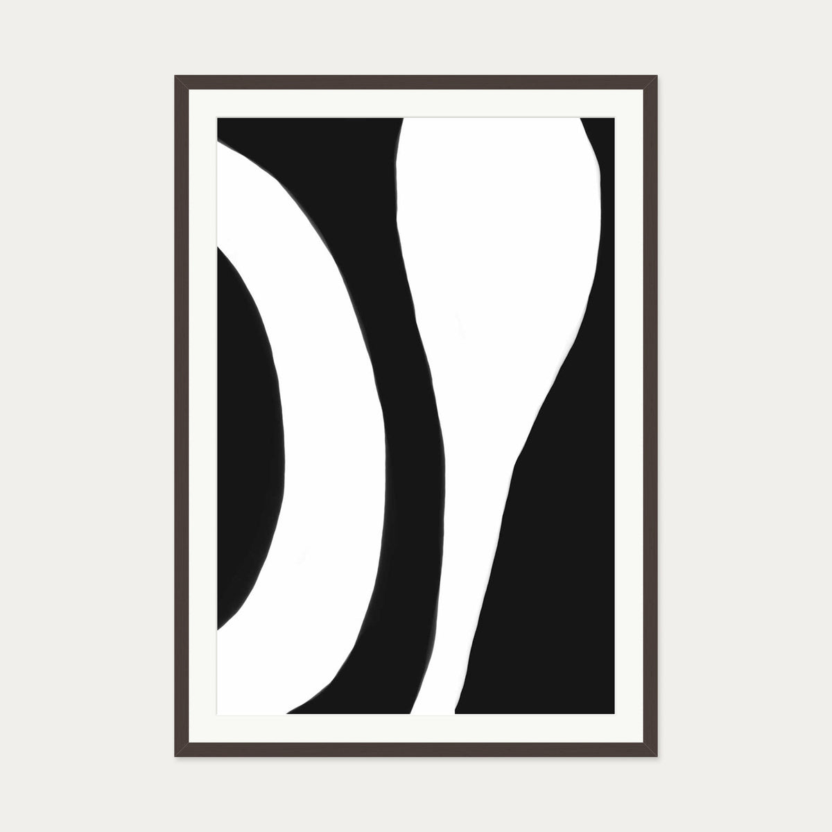 Black And White Abstract Lines Art Print — 70 x 100 cm — Brown Frame