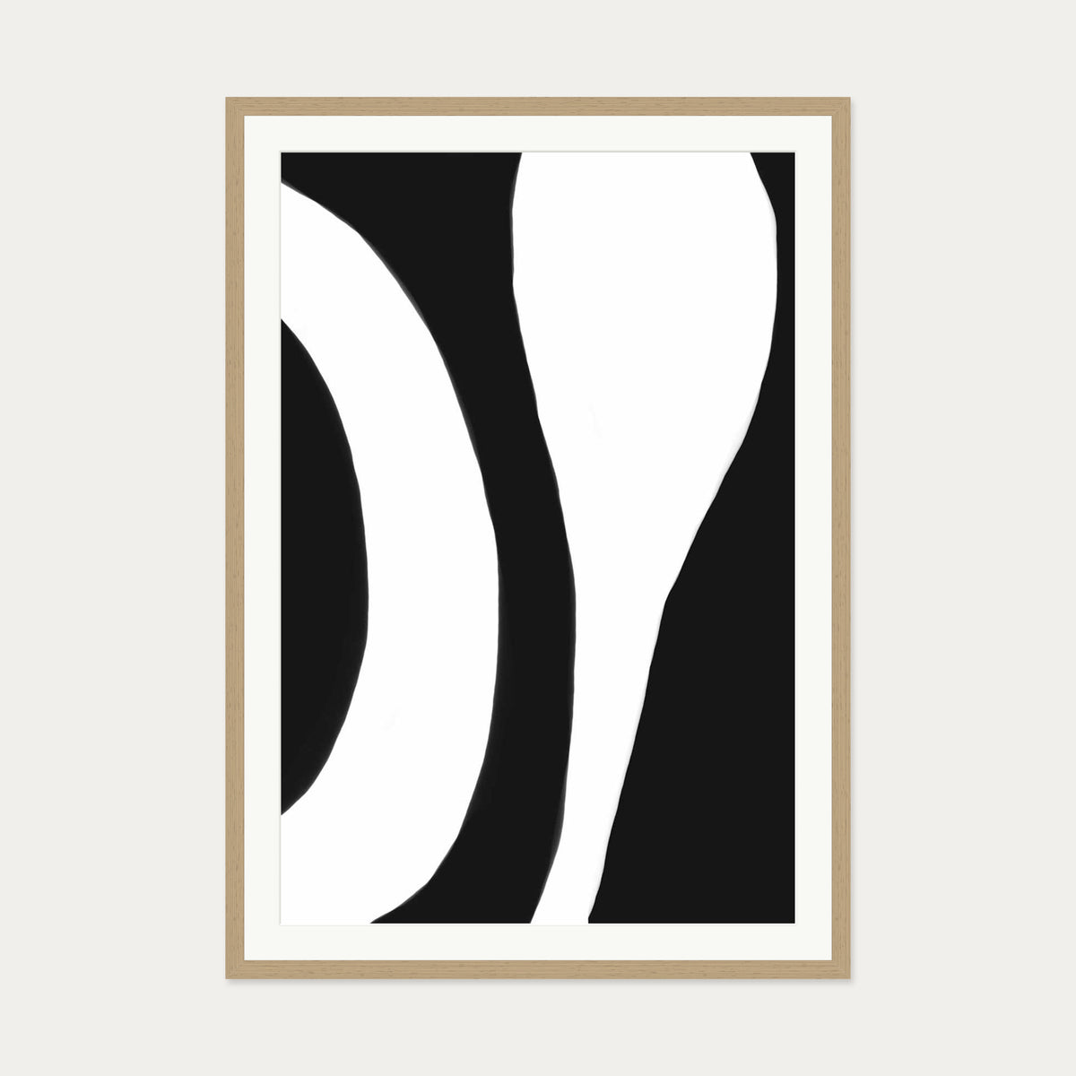 Black And White Abstract Lines Art Print — 70 x 100 cm — Oak Frame