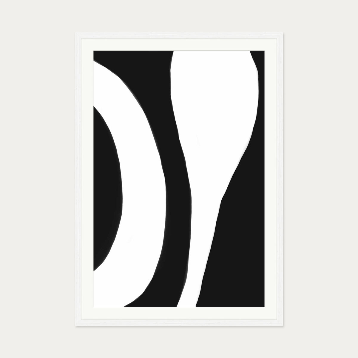 Black And White Abstract Lines Art Print — 70 x 100 cm — White Frame