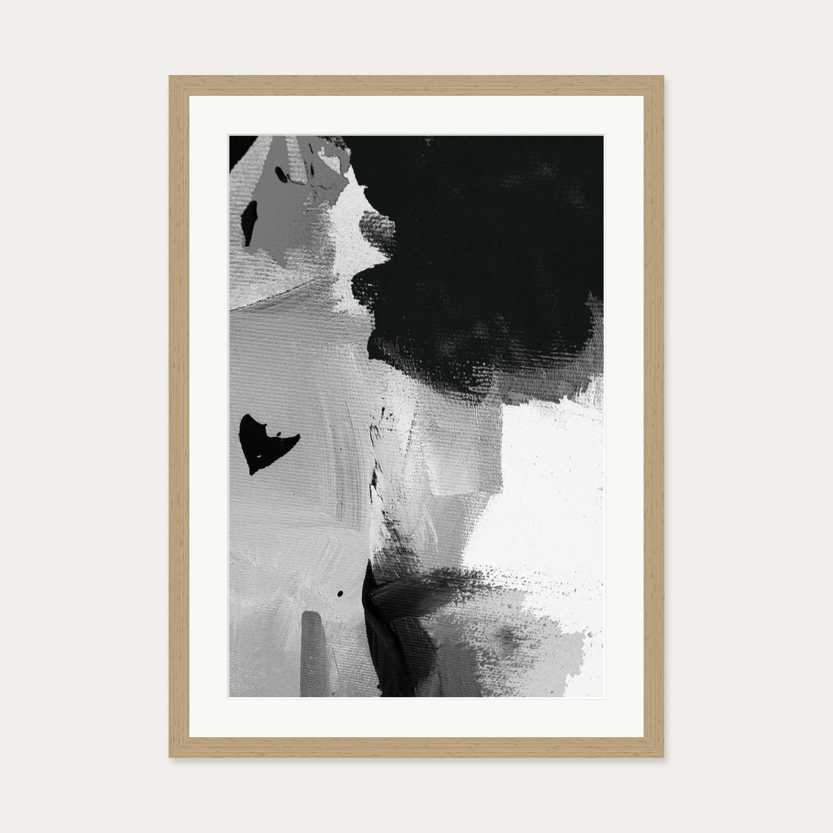 Mono Brush Strokes Art Print — 50 x 70 cm — Oak Frame
