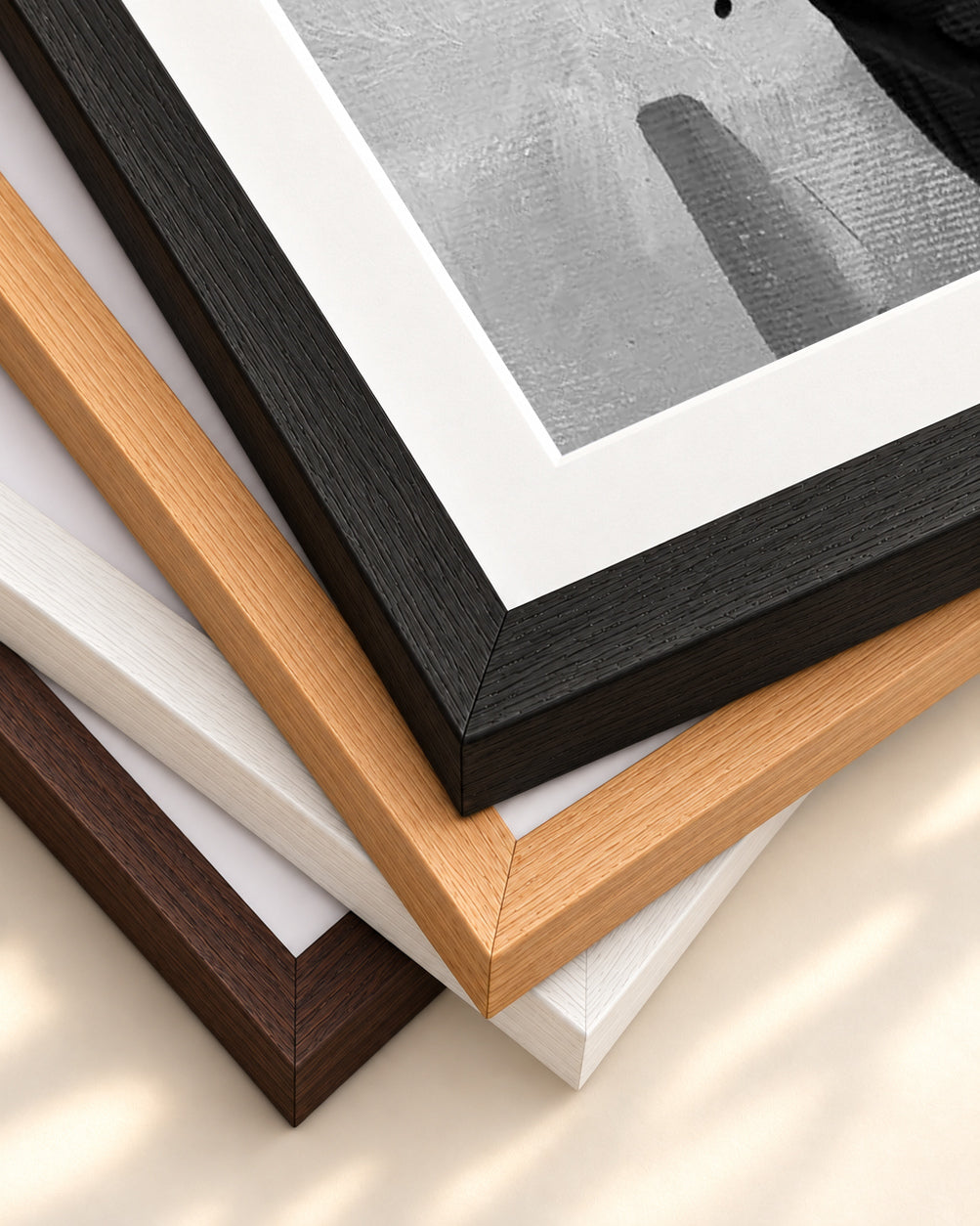 Mono Brush Strokes Art Print — framed print corner with 5 cm mount and bevel