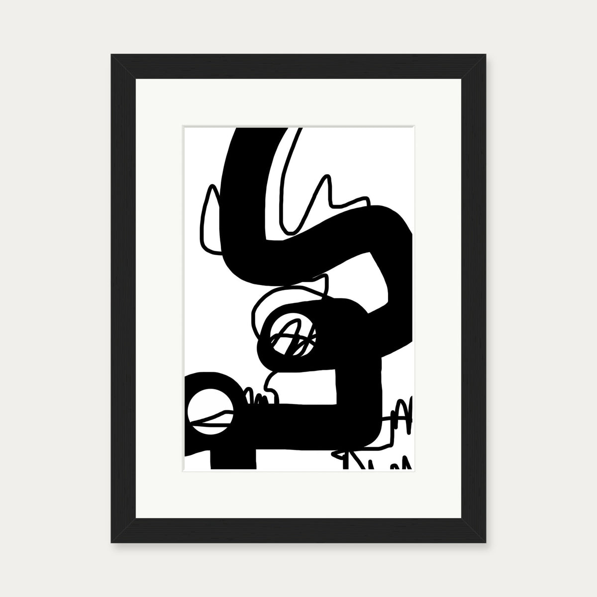 Black Graffiti Abstract Art Print — 30 x 40 cm — Black Frame