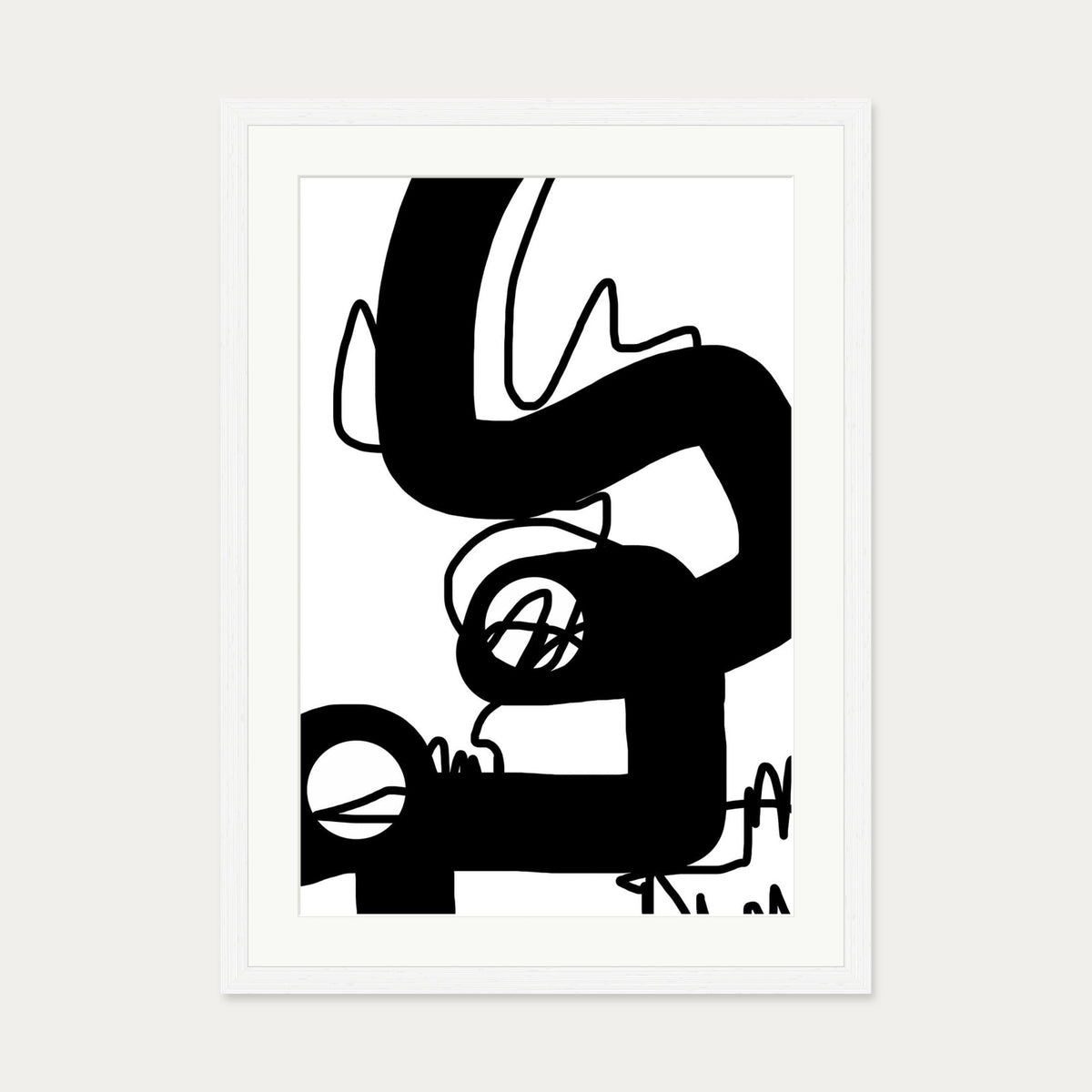 Black Graffiti Abstract Art Print — 50 x 70 cm — White Frame