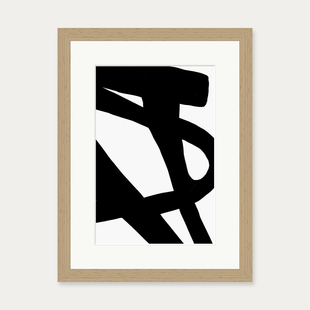 Black Line Art Abstract Art Print — 30 x 40 cm — Oak Frame