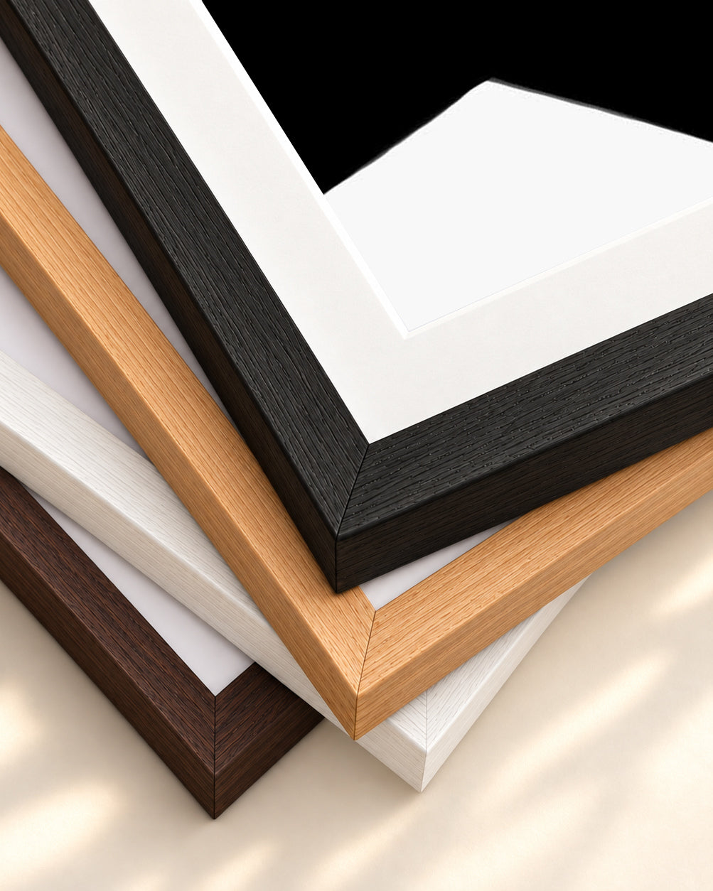 Black Line Art Abstract Art Print — framed print corner with 5 cm mount and bevel