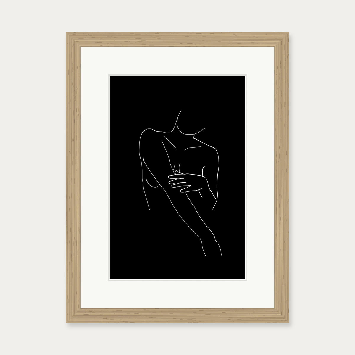 Black On White Female Line Drawing Art Print — 30 x 40 cm — Oak Frame