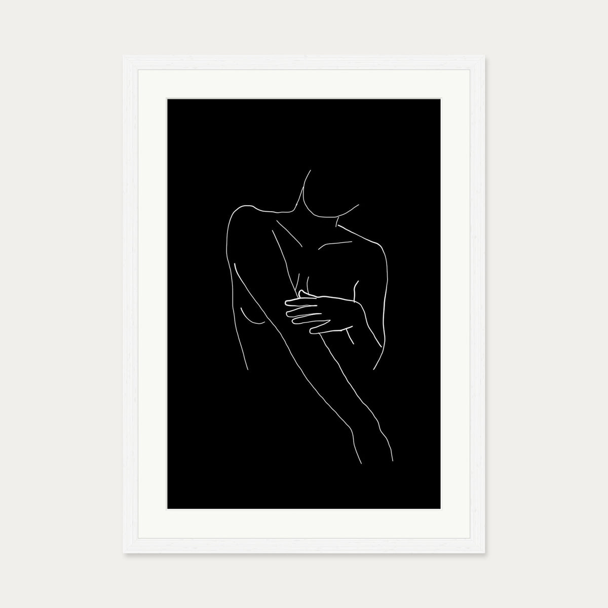 Black On White Female Line Drawing Art Print — 50 x 70 cm — White Frame