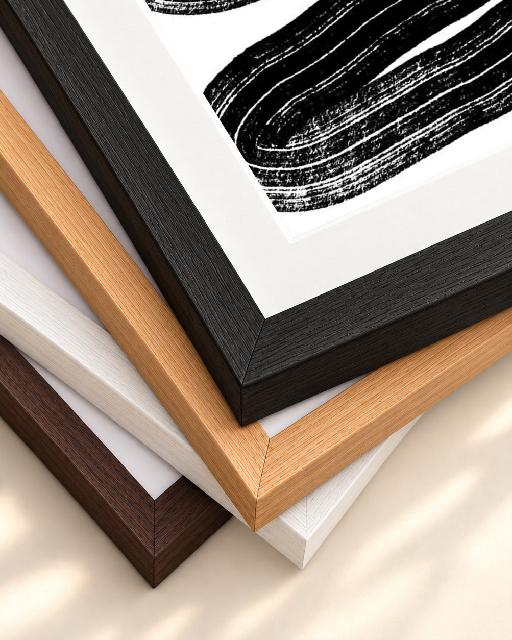 Black Snake Lines Art Print — framed print corner with 5 cm mount and bevel