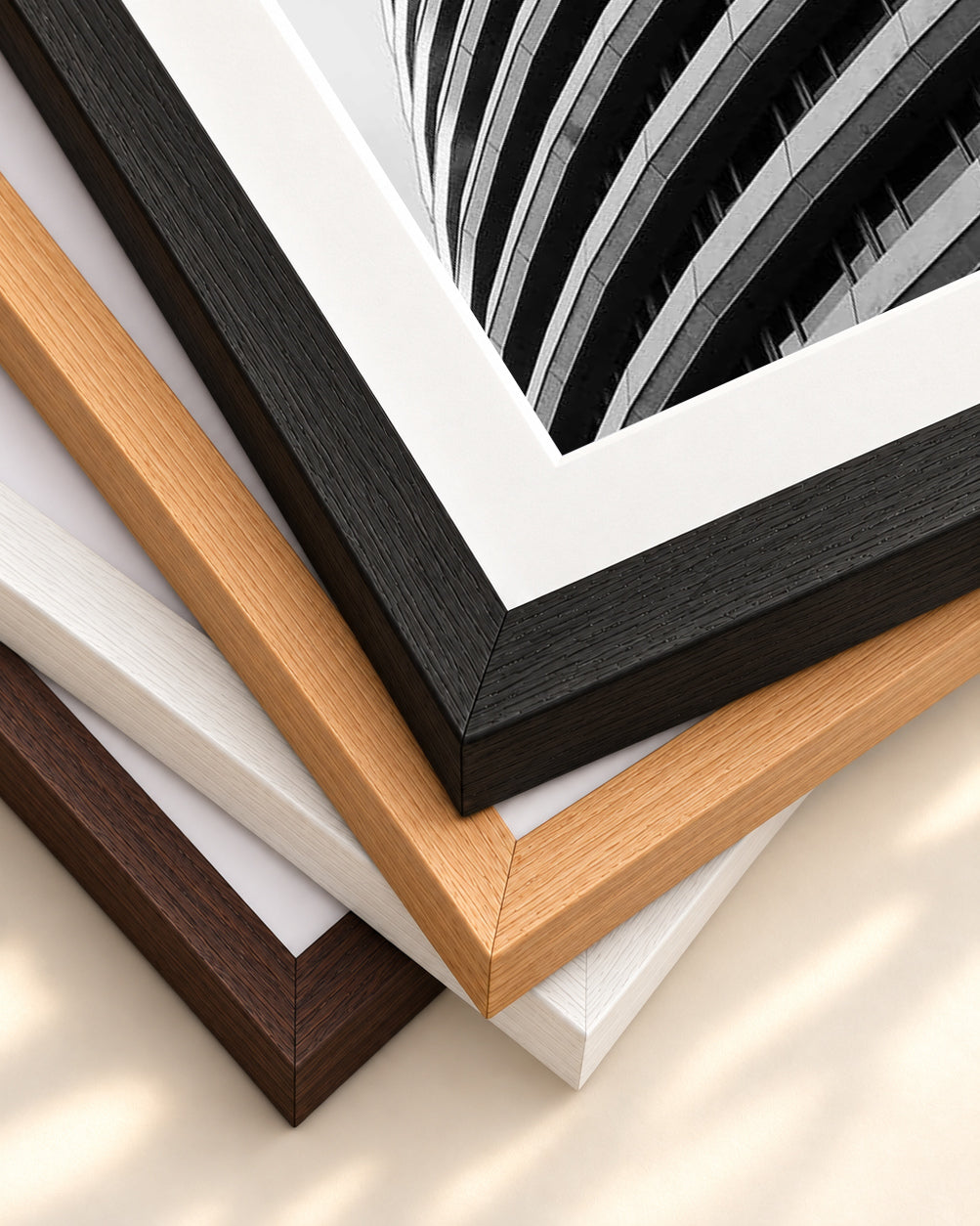 Black & White Architecture Art Print — framed print corner with 5 cm mount and bevel