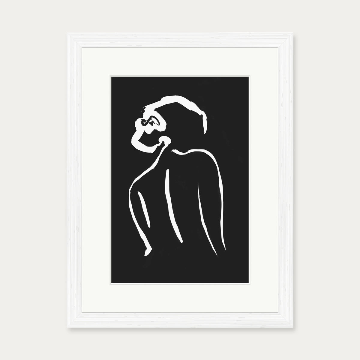 Black & White Nude Drawing Art Print — 30 x 40 cm — White Frame