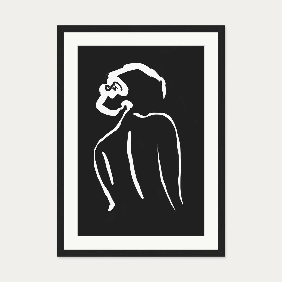 Black & White Nude Drawing Art Print — 50 x 70 cm — Black Frame