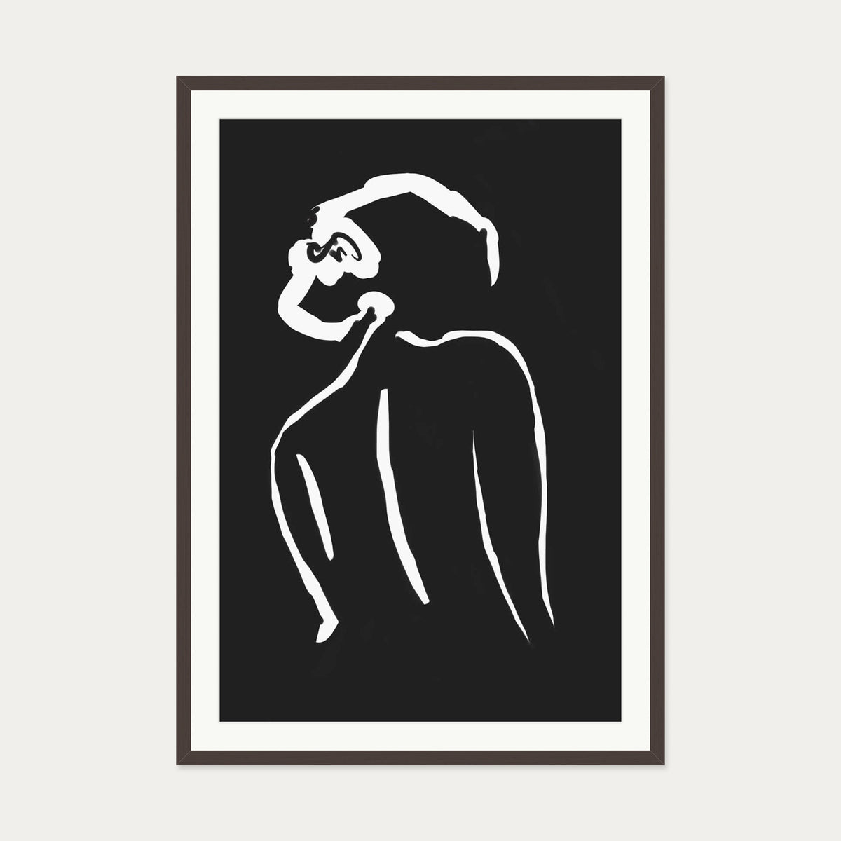 Black & White Nude Drawing Art Print — 70 x 100 cm — Brown Frame