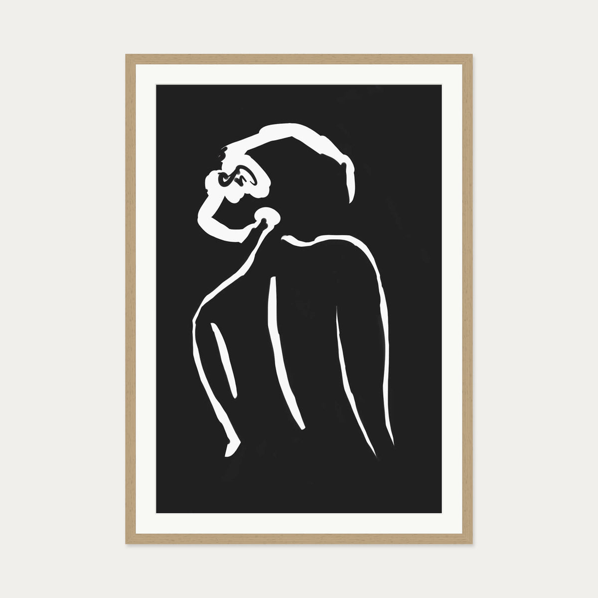 Black & White Nude Drawing Art Print — 70 x 100 cm — Oak Frame