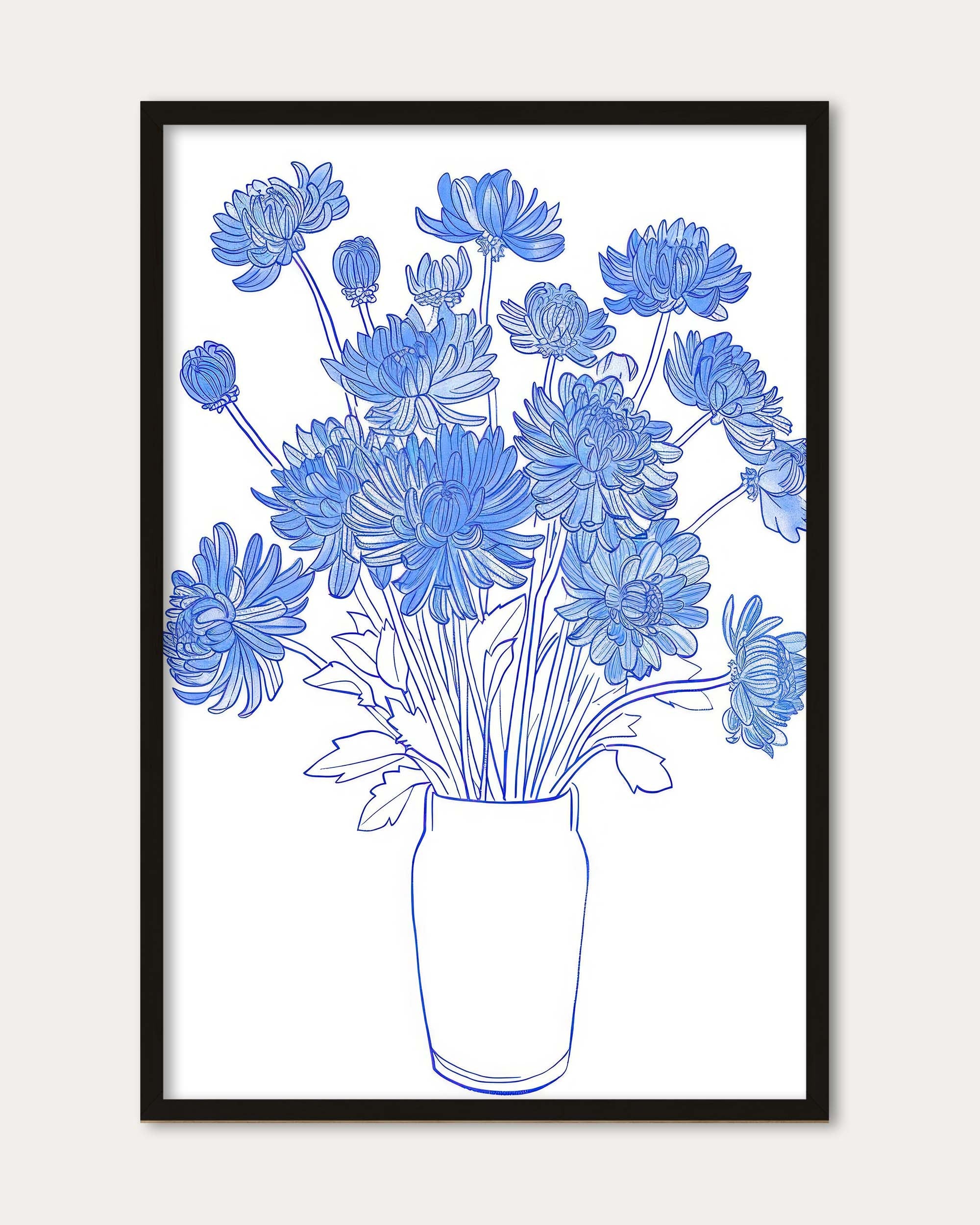 Blue Flowers Sketch Wall Art