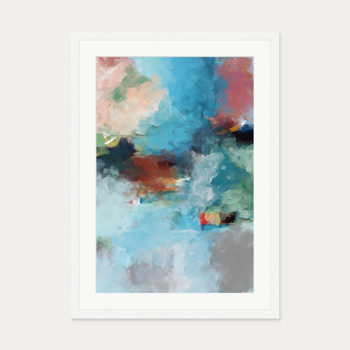 Blue Abstract Clouds Art Print — 50 x 70 cm — White Frame